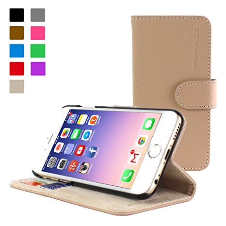 Snugg NuBuck Leather Fiber Card Holder Flip Stand Wallet Case for Apple iPhone 6s / 6 - Nude