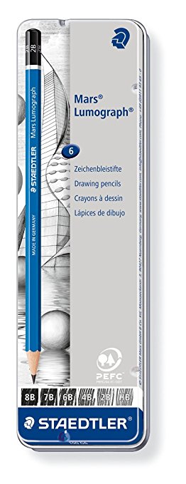 Staedtler Lumograph Graphite Drawing and Sketching Pencils 100G6, Set of 6 Degrees in an Attractive Storage Tin (100G6)