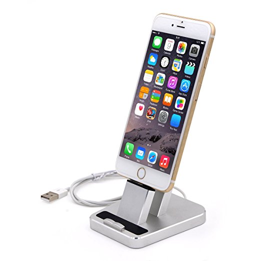 iPhone Dock,Aluminum iPhone Desk Charger Stand Dock Station Holder for iPhone 7/7Plus/6S/ 6/6 Plus/SE/5S and Samsung S7/S7 eage (Sliver)