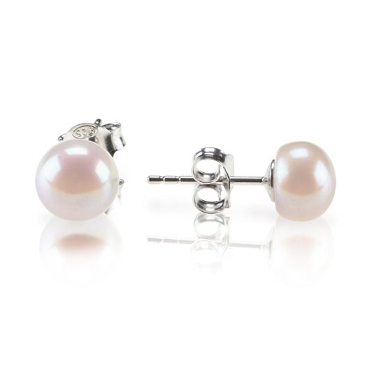 Natural Sterling Silver Freshwater Cultured Button Pearl Stud Earrings - Handpicked AAA Quality