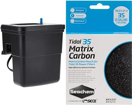 Seachem Tidal Power Aquarium Filter - 35 Gallon Large Fish Tank Filter,Black and Tidal Filter 35 Matrix Carbon
