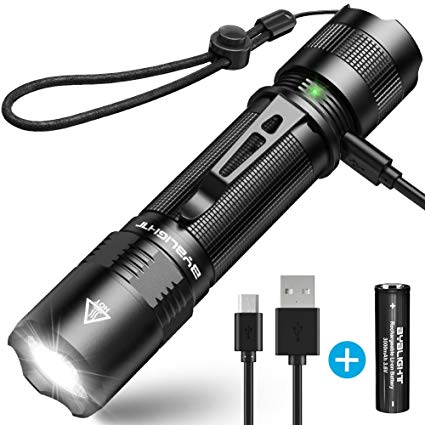 BYBLIGHT Rechargeable LED Torch, Super Bright 800 Lumens Small CREE LED Flashlight, Built-in 18650 Battery, 5 Modes, IP67 Waterproof Powerful Torch for Camping, Dog Walking, Outdoor Activitie