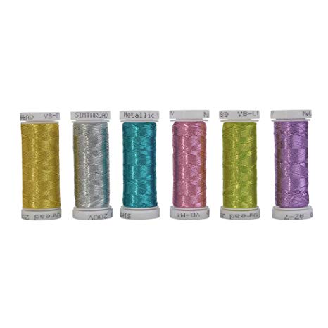 6 Assorted Colors Metallic Machine/Hand Embroidery Thread 200 Yards Each for Janome Brother Pfaff Babylock Singer Bernina Husqvaran and Most Home Embroidery Machines Special Embroidery Designs