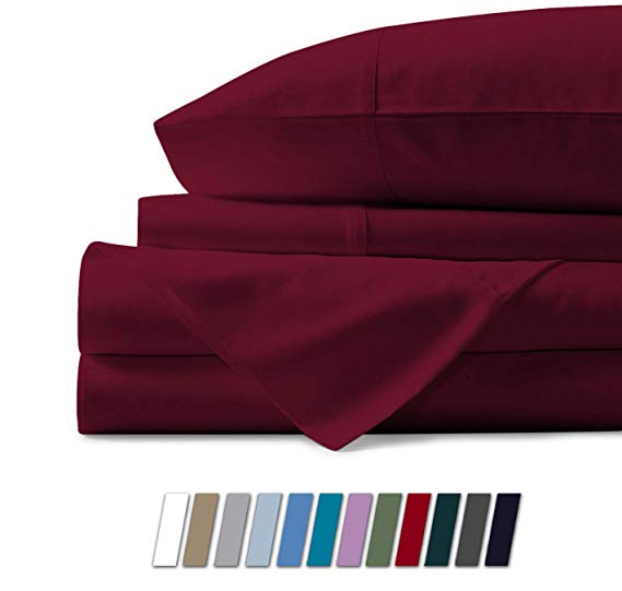 Mayfair Linen 100% Egyptian Cotton Sheets, Burgundy Twin Sheets Set, 800 Thread Count Long Staple Cotton, Sateen Weave for Soft and Silky Feel, Fits Mattress Upto 18'' DEEP Pocket