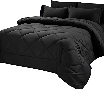 CozyLux Twin Bed in a Bag Comforter Sets with Comforter and Sheets 5 Pieces for Girls and Boys Black All Season Bedding Sets with Comforter, Pillow Sham, Flat Sheet, Fitted Sheet and Pillowcase