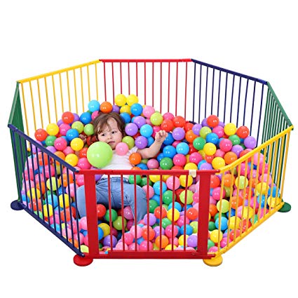 JAXPETY Baby Playpen Kids 8 Panel Safety Play Center Yard Home Indoor Outdoor New Pen (Colorplay)