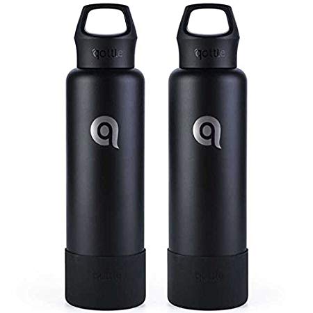 qottle Stainless Steel Water Bottle - 24oz Double Wall Vacuum Metal Insulated Water Bottle with Standard Loop Lid, Large Travel Flask for Hot Coffee or Cold Beverages with Silicone Sleeve Boot