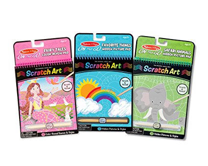 Melissa & Doug On the Go Scratch Art Activity Books Set - Fairy Tales, Favorite Things, Safari Animals