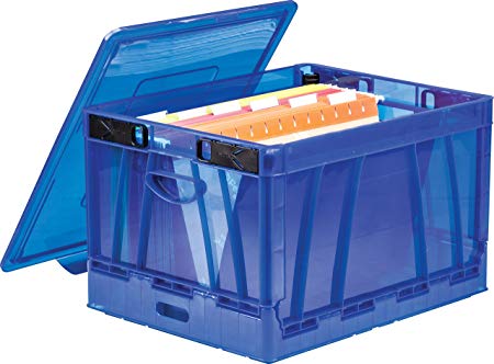 Storex Collapsible Crate with Lid,17.25 x 14.25 x 10.5 Inches, Blue, Case of 2 (61804U02C)