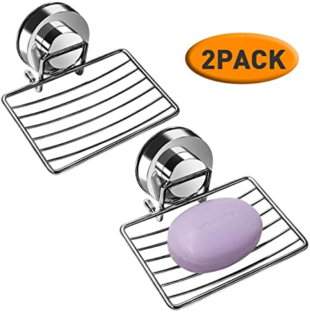 Top-Spring 2 Packs Vacuum Suction Soap Dish Holder, 304 Stainless Steel Soap Holder for Shower Bathroom Tub Kitchen Sink (Shallow)