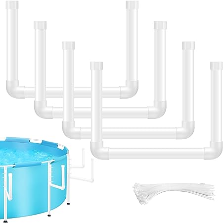 4 Sets Solar Cover Holder Pool Cover Holders U Shaped Tube Set No Drill Strong Cover Hooks Saddle Pool Hooks Keep Solar Cover Off The Ground for Above Ground Swimming Pools, Easy to Use and Store