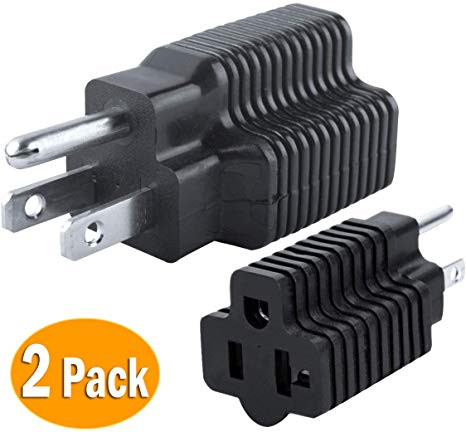 15 Amp Male To 20 Amp Female Plug Outlet 3 Prong Household T-Blade Adapter ETL-Listed Pack of 2