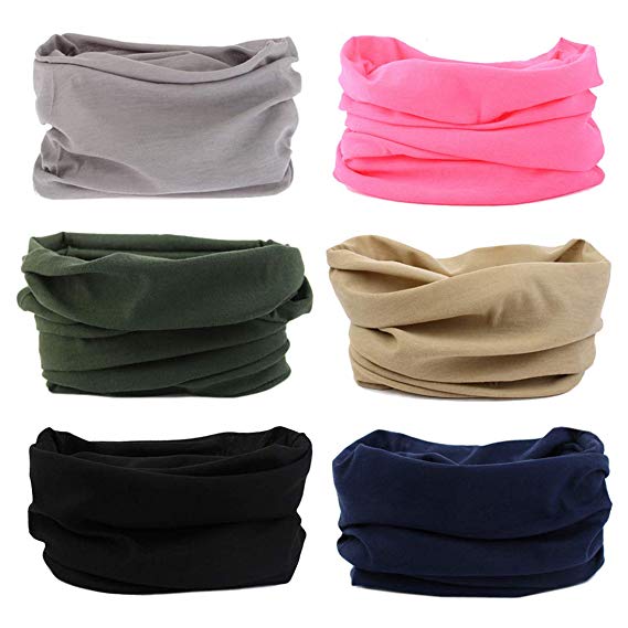 FAYBOX 6pcs Magic Wide Wicking Headbands for Men and Women Outdoor Headwear Bandana Sports Scarf Tube UV Face Mask for Workout Yoga Running