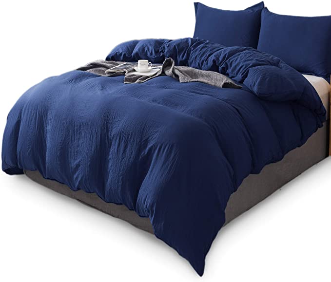 KASENTEX Bedding Duvet Cover 100% Washed Microfiber Ultra Soft Hotel Luxury Comforter Cover in Solid Colors with Zipper Closure & Corner Ties Twin Duvet Cover Set with One Standard Sham, Dark Blue