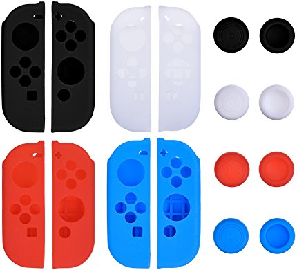 Frienda 4 Colors Silicone Case with 4 Pairs Anti-slip Thumb Stick Caps Gel Guards for Nintendo Switch Joy-con Controller