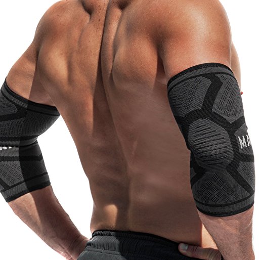 Mava Sports Knitted Elbow Sleeves Recovery Compression (Pair) – Support for Workouts, Weightlifting, Arthritis, Tendonitis, Tennis and Golfer's Elbow – Athletic Elbow Compression Sleeve