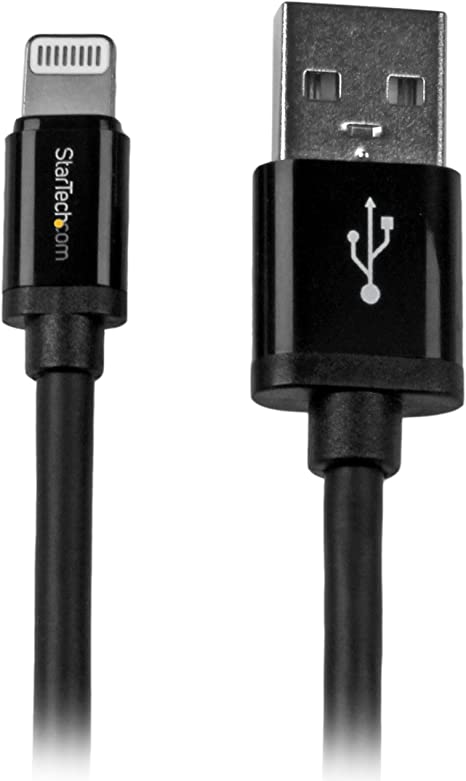 StarTech.com 2m (6ft) Long Black Apple 8-pin Lightning Connector to USB Cable for iPhone / iPod / iPad - Charge and Sync Cable (USBLT2MB)