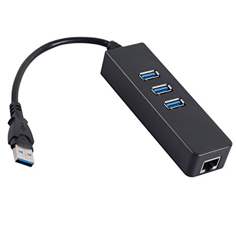 Qooltek KY-688 USB 3.0 3-Port HUB High Speed Ethemet Adapter with Gigabit Ethernet LAN Port for Windows/Mac OS X/Linux and More