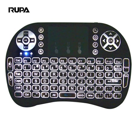 RUPA i8 Backlight Touchpad 2.4G Mini Wireless Keyboard & Mouse Combo Multi-media Portable Handheld Keyboard Airfly Mouse Keyboard Remote Control rechargeable lithium battery