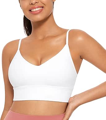 CRZ YOGA Butterluxe Womens V Neck Longline Sports Bra - Adjustable Padded Yoga Bra Camisole Workout Crop Top