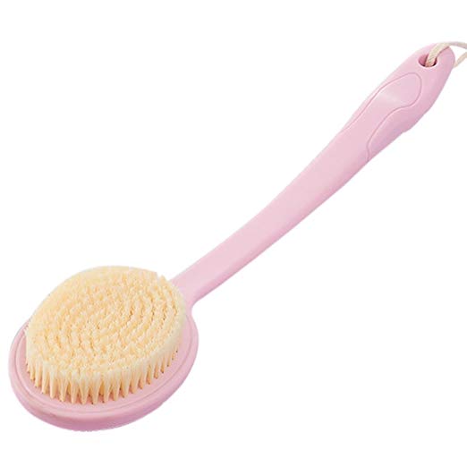 Olpchee Long Handle Bath Shower Body Brush Back Scrubber with Super Soft Nylon Bristles (Pink)