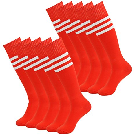 3street Unisex Knee High Triple Stripe Athletic Soccer Tube Sock 2/6/10 Pairs