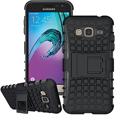 J3 Case, Express Prime Case, Amp Prime Case,MagicSky Heavy Duty Hybrid Dual Layer Protective Case w/ Kickstand for Samsung Galaxy J3(2016) / Express Prime / Amp Prime - Black