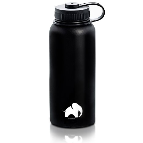 Stainless Steel Water Bottle By Cool Elephant - 32 oz Water Bottle - Insulated Thermo - Double Walled Wide Mouth Bottle - Leak and Sweat Proof Bottle - Non-Toxic BPA Free - ColdHot Drinks For 12 Hours