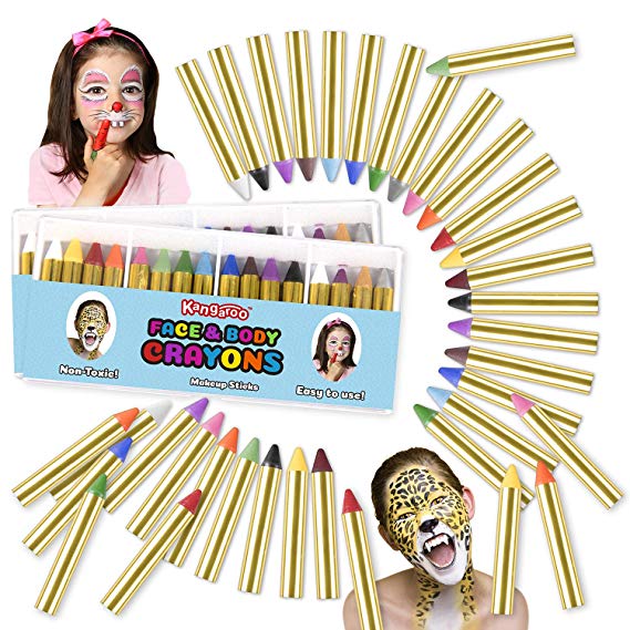 Kangaroo's Ultimate Body Paint and Face Paint Kit; 32 Face Paint Crayons for Fun Face Painting, Kids Makeup