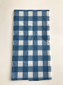 54" X 108" Gingham Checkerboard Disposable Rectangular Plastic Table Cover (12, BLUE)