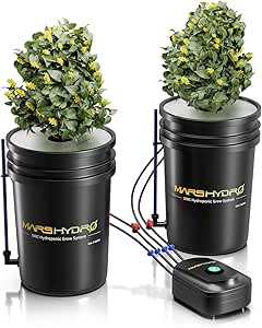 Mars Hydro DWC Hydrokultur Anbausystem 5 Gallonen Tiefwasserkultur mit 8W Luft-Pumpe, Mehrzweck-Luftschlauch, Luftstein, 2 Eimern und Topf-Tropfkit