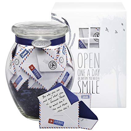 KindNotes Glass Keepsake Gift Jar of Messages for Him or Her Birthday, Anniversary, Long Distance Relationship | Romantic Love Messages, Romantic Gift - Airmail Blue