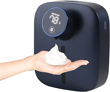 Oriday Foaming Soap Dispenser Wall Mounted,Upgraded Automatic Soap Dispenser with Display,Rechargeable Foam Hand Soap Dispenser Touchless with Infrared Sensor for Bathroom,Kitchen,Toilet(Navy Blue)