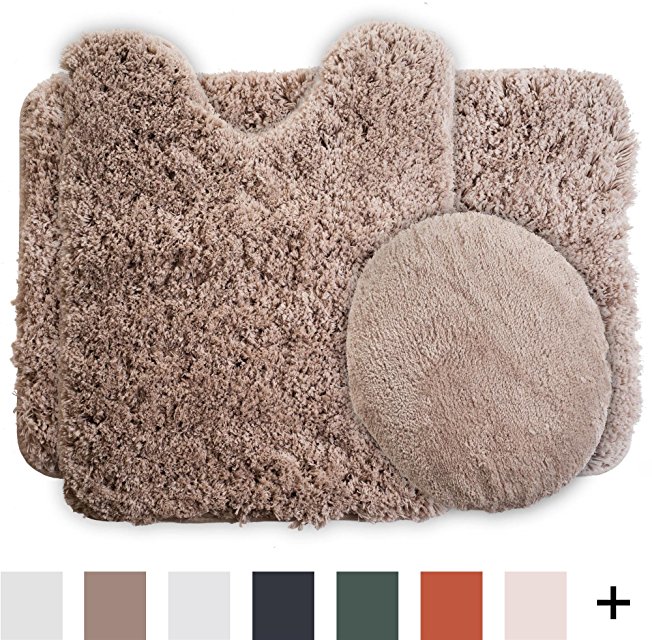 Lavish Home 3-Piece Super Plush Non-Slip Bath Mat Rug Set, Taupe