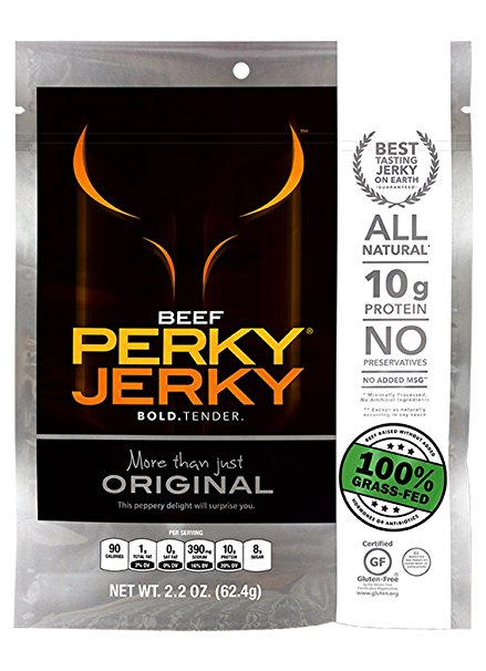 Perky Jerky 100% Grass-Fed Beef Original, 2.2 ounce bag