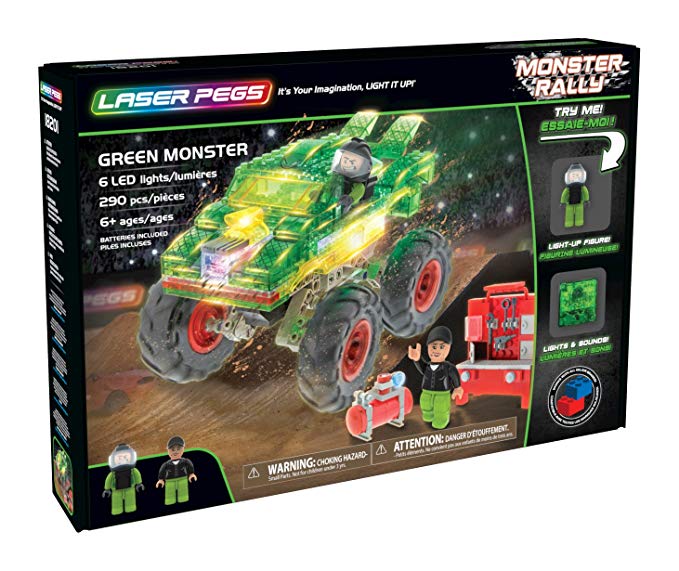 Laser Pegs Green Monster Light-Up Building Blocks Playset (290 Piece) The First Lighted Construction Toy to Ignite Your Child's Creativity; It's Your Imagination, Light It Up