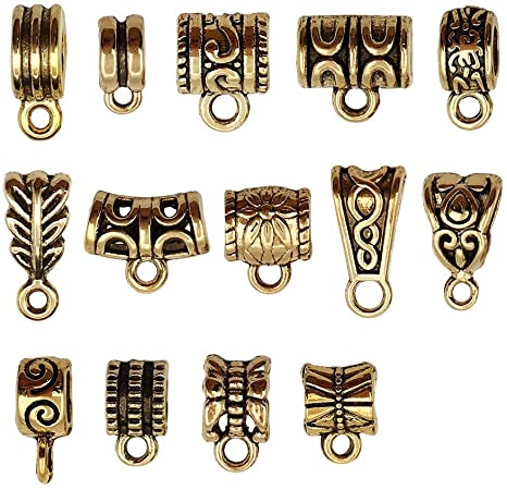 100g (About 125pcs) Mixed Antique Gold Bail Tube Beads Spacer Bead Bail Beads Bead Hanger Fit Charm European Bracelet Charms Pendant Bails for Jewelry Making and Crafting (M376)