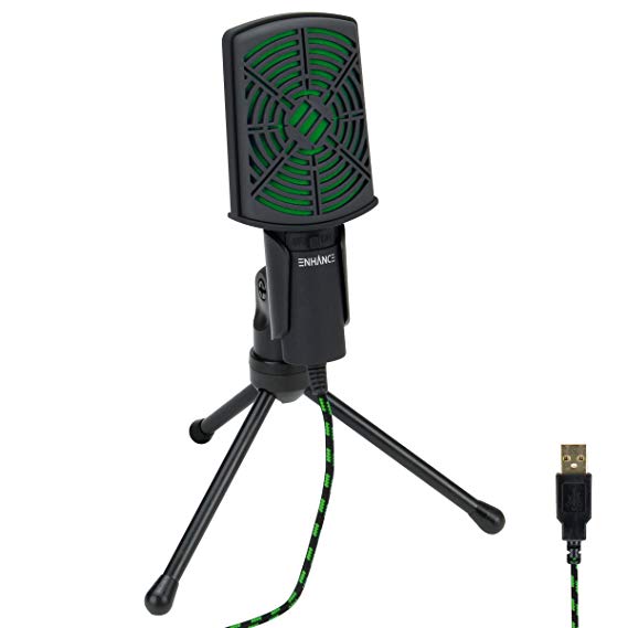 USB Condenser Gaming Microphone - Computer Recording Streaming Mic with Adjustable Stand Design and Mute Switch by ENHANCE - For Skype, Conference Calls, Twitch, Youtube, and Discord - Green