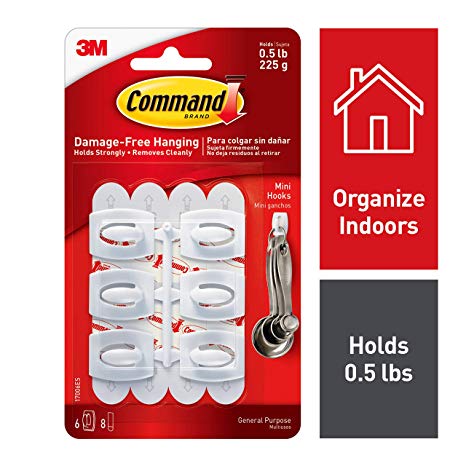 Command Mini Hooks with Command Strips (17006) - White