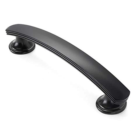 Cauldham 10 Pack Solid Kitchen Cabinet Arch Pulls Handles (3-3/4" Hole Centers) - Curved Drawer/Door Hardware - Style T750 - Matte Black