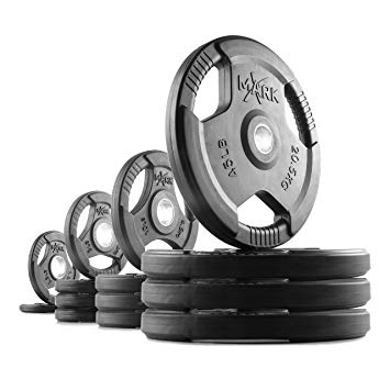 XMark Tri-Grip Plate Weights, Pairs and Sets, Premium Quality Rubber Coated Tri-Grip Olympic Plate Weights, Barbell Weights, Weight Plates