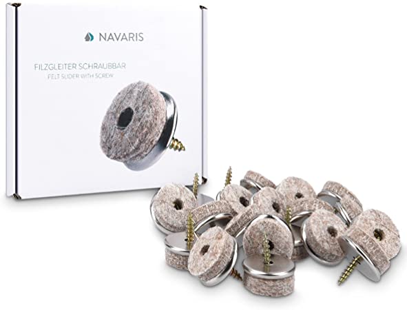 Navaris Felt Pads for Furniture (20 Pieces) - 3/4" Round Screw-in Pad Sliders for Chair Legs and Feet - Floor Gliders to Protect Hardwood Floors