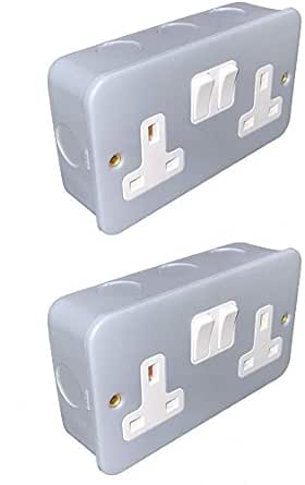 Metal Clad 13A Switched Socket 2 Gang Garage Double Outlet (2)