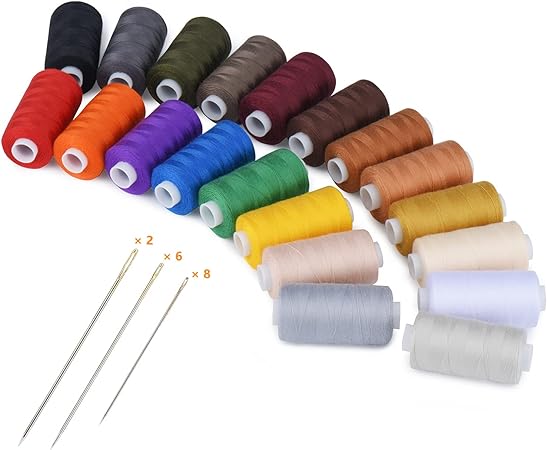 Simthread All Purpose Thread Polyester 20 Colors, 400 Yards Each with 16 Needles for Hand Sewing, and Thread for Quilting Piecing Sewing Machines