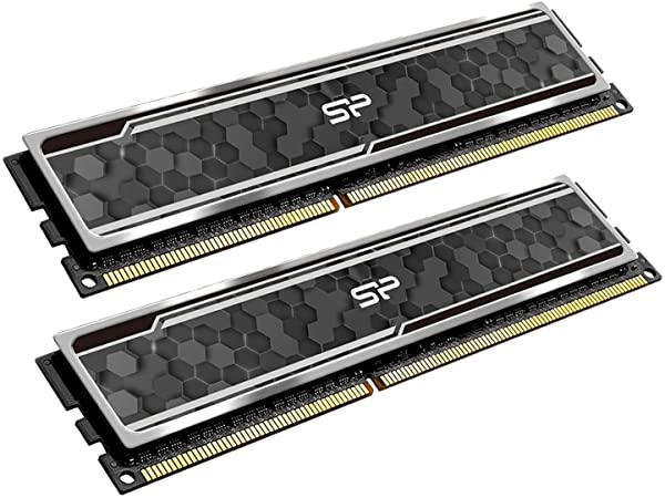 Silicon Power Gaming Series DDR4 16GB (8GBx2) 3200MHz (PC4 25600) 288-pin CL16 1.35V UDIMM Desktop Memory Module with Heatsink (Black/Grey) (SP016GXLZU320BDAJ5)