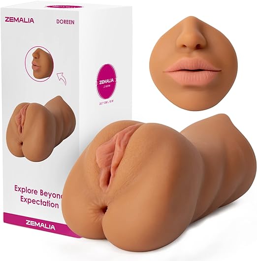 ZEMALIA Male Masturbator, 3 in 1 Adult Toy with Brown Skin, Sex Toys for Mens with Realistic Textured, Flesh Light Toy, Adult Toys with Water Based Lube, Men's Pocket Stroker Toy for Adult