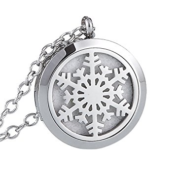 URPOWER Aromatherapy Essential Oil Diffuser Necklace, Snowflake Diffuser Necklace Pendant, Premium 316L Surgical Stainless Steel Locket pendant With 24 Inch Chain and 10 Refill Pads for Aromatherapy