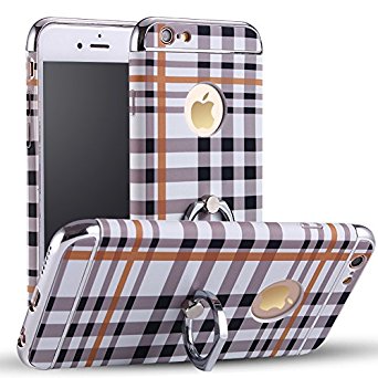 Iphone 6 Case, Sunroyal Thin Removable 360 Degree Rotating Metal Ring Stand Case for iPhone 6S 4.7" Hybrid Hard PC Plastic Cover Full Body Protector [Gray Grid Plaid Pattern]