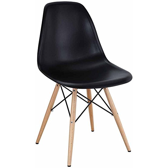 2xhome - Set of Two (2) - Black - Eames Side Chair Eames Chair Black Natural Wood Legs Eiffel Dining Room Chair - Lounge Chair No Arm Arms Armless Less Chairs Seats Wooden Wood Leg Wire Leg Dowel