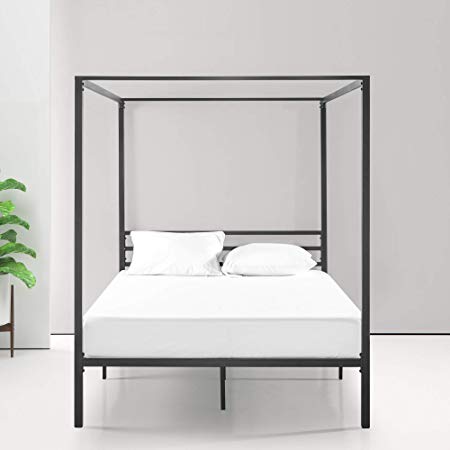 Zinus Patricia Metal Queen Canopy Four Poster Platform Bed Frame | Strong Metal Slats, Under Bed Storage, Easy Assembly - Black